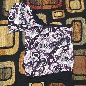 FANG Purple and Black Floral Women's Blouse